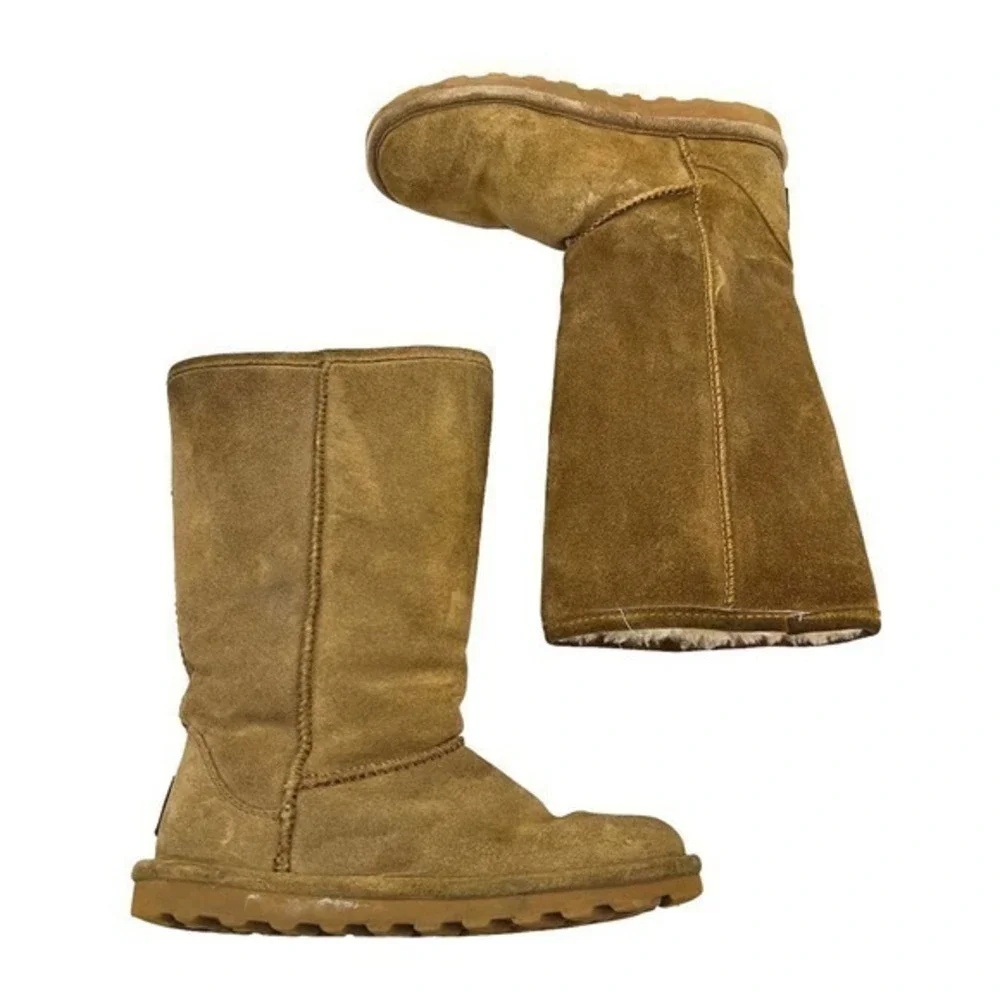 Bear Paw Elle tall suede brown tan winter boots sheepskin wool lining size 6